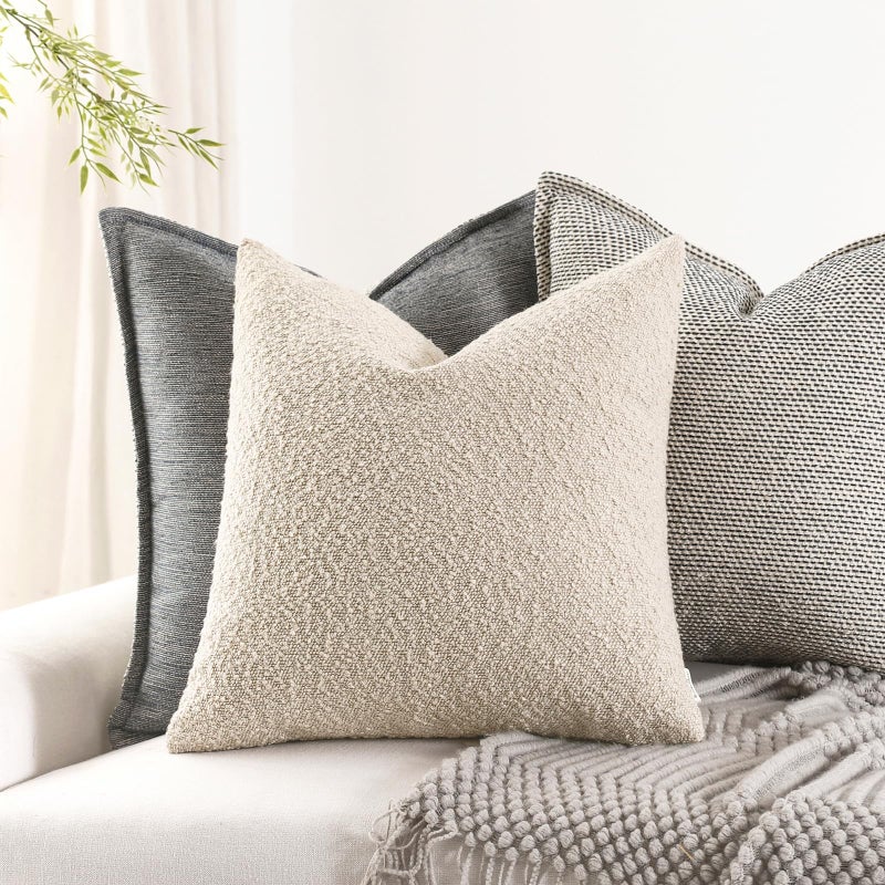 ROMANDECO أغطية وسائد مزخرفة من ROMANDECO Boucle للأريكة مكونة من قطعتين مقاس 18x18 بوصة، بيج - Image 5